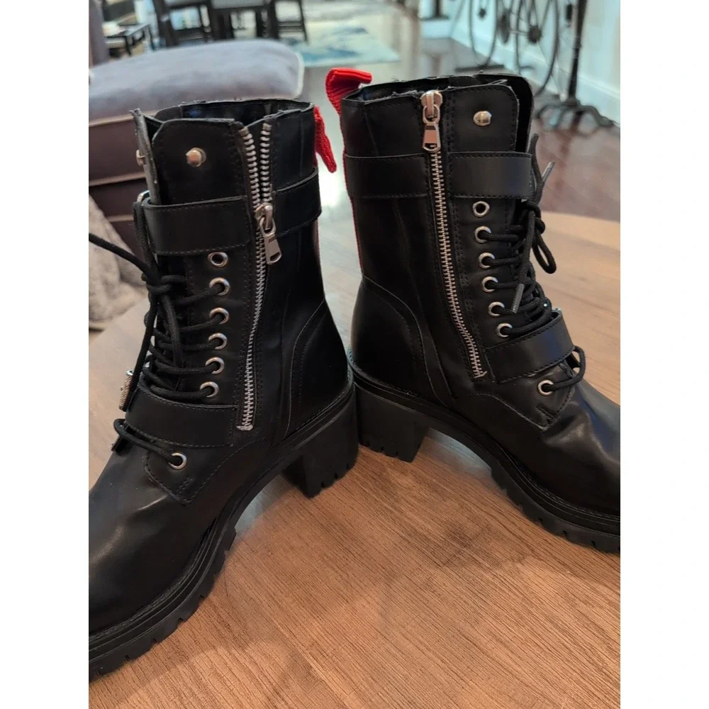 Charles David Black and Red Combat Boots - Picture 6 of 7